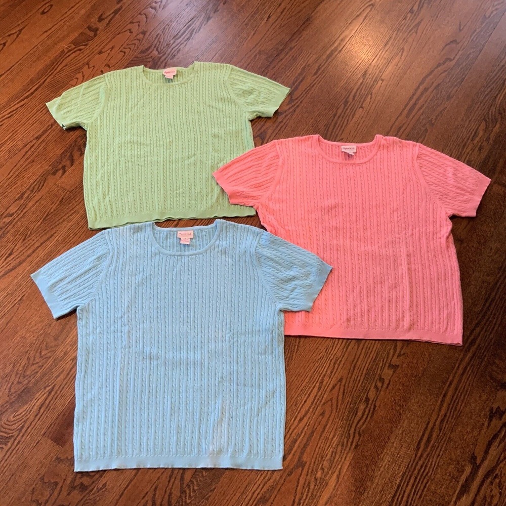 Set 3 VTG 90s Y2K Crystal Kobe Sweater Womens 1X‎ Cable Cottagecore Grandmacore